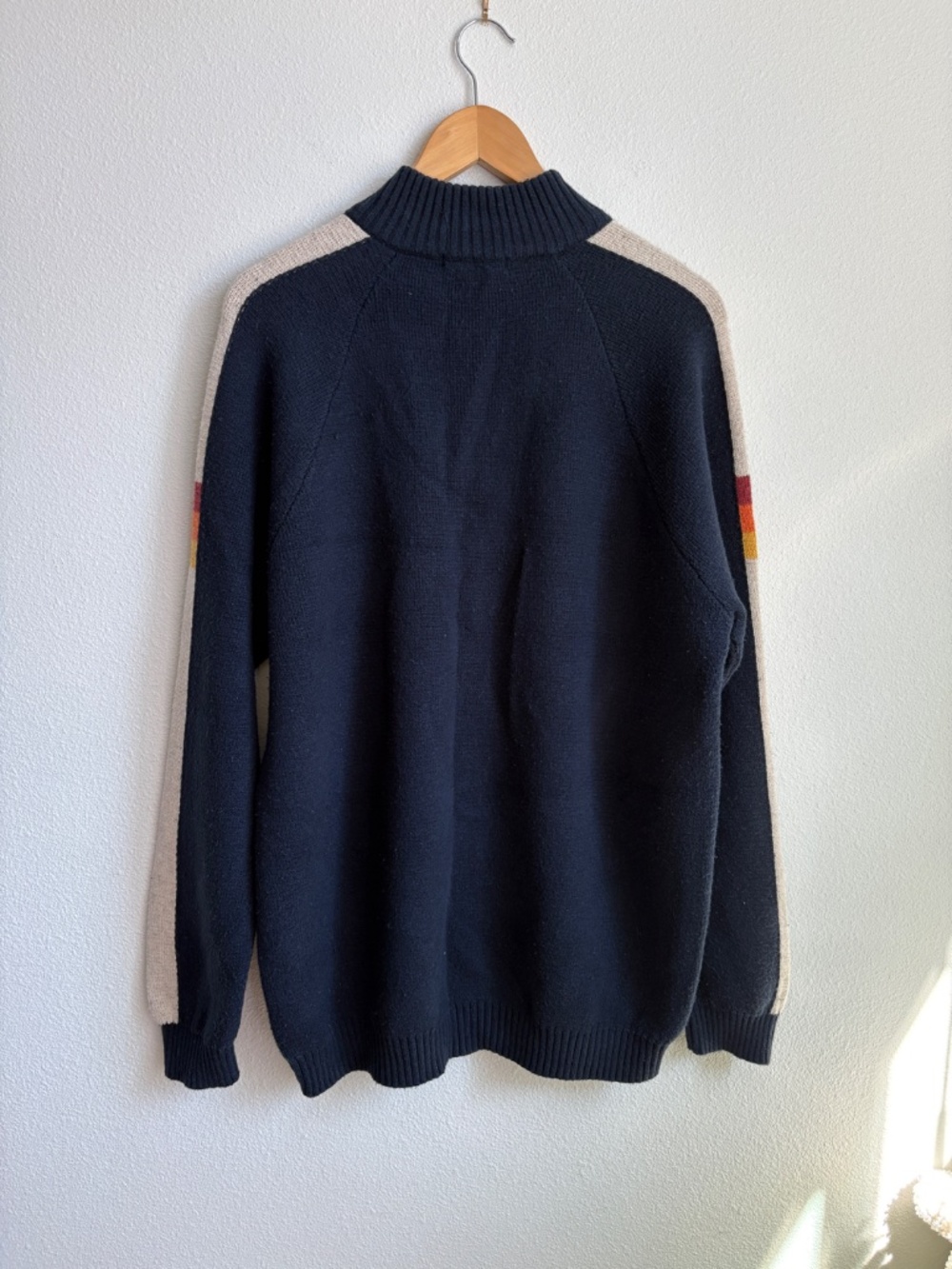 Marine Layer Archive Armas Mens Navy Striped Quarter Zip Wool Blend Sweater L - Picture 5 of 10